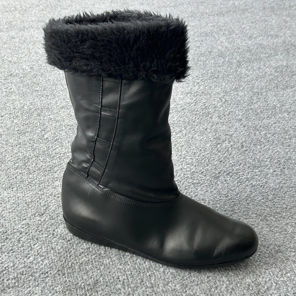 Soft Walk Boots Women 9B Black Leather Faux Fur Mid Calf USA